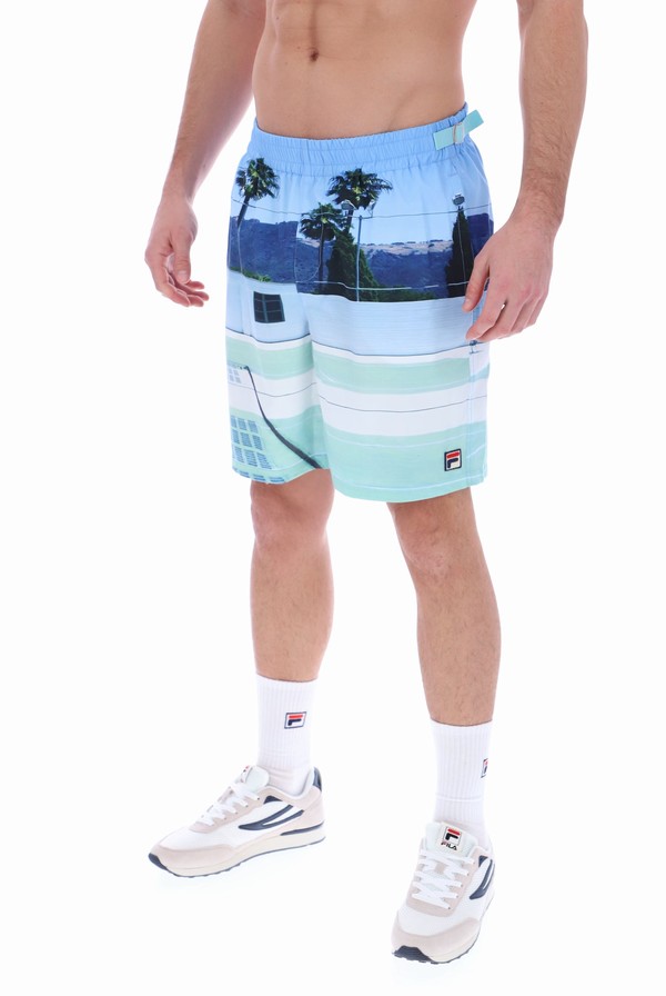 Light Turquoise Fila Vito Photographic Long Swim Men Shorts | 6084KFEHP