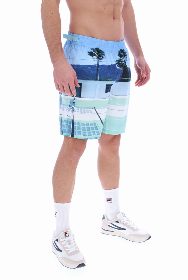 Light Turquoise Fila Vito Photographic Long Swim Men Shorts | 6084KFEHP