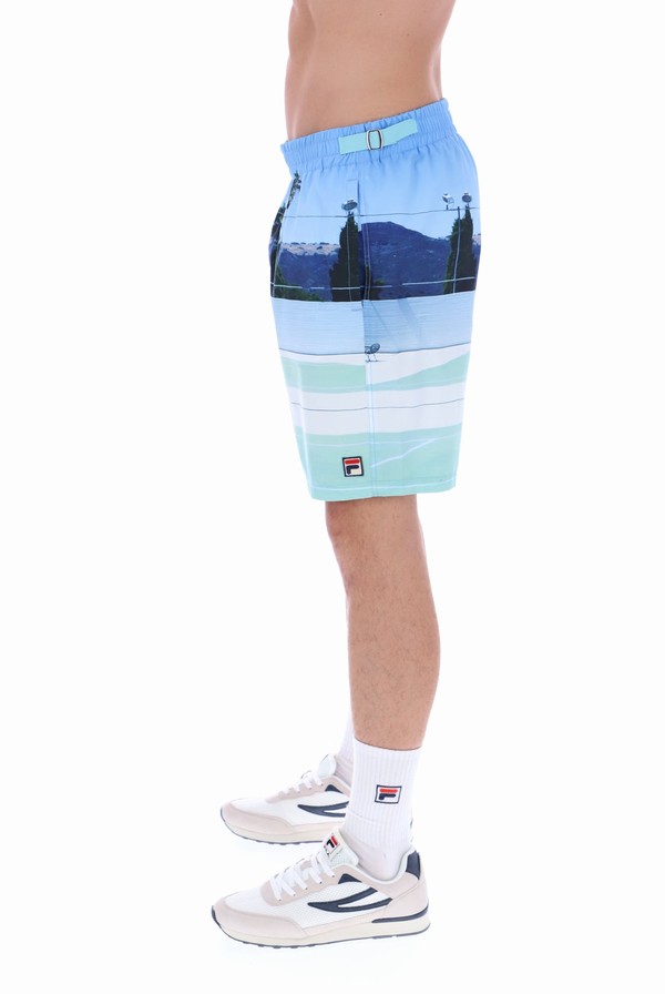 Light Turquoise Fila Vito Photographic Long Swim Men Shorts | 6084KFEHP