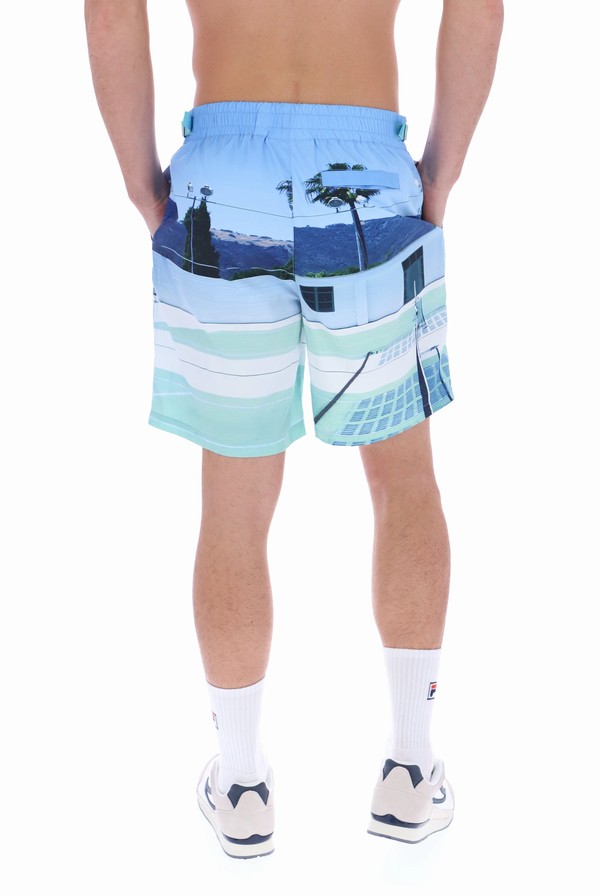 Light Turquoise Fila Vito Photographic Long Swim Men Shorts | 6084KFEHP