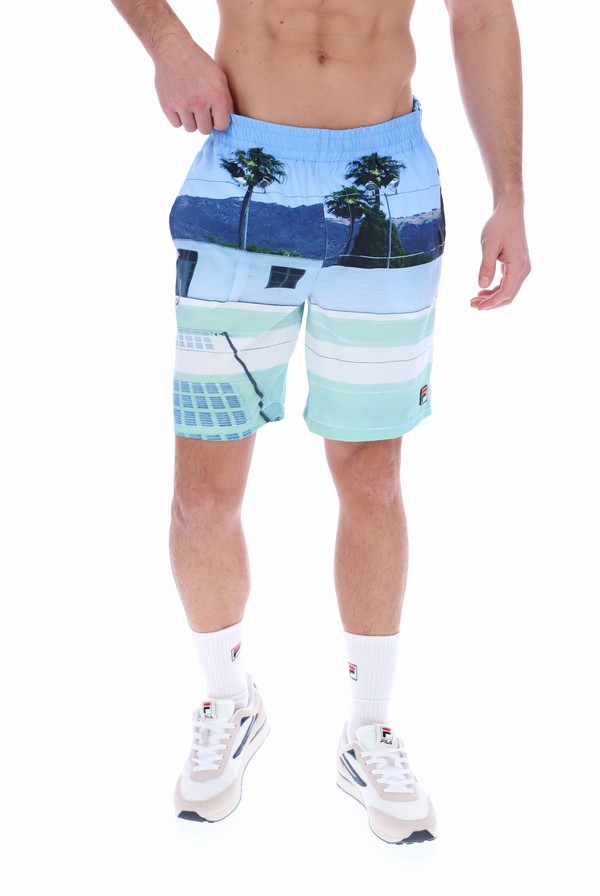 Light Turquoise Fila Vito Photographic Long Swim Men Shorts | 6084KFEHP