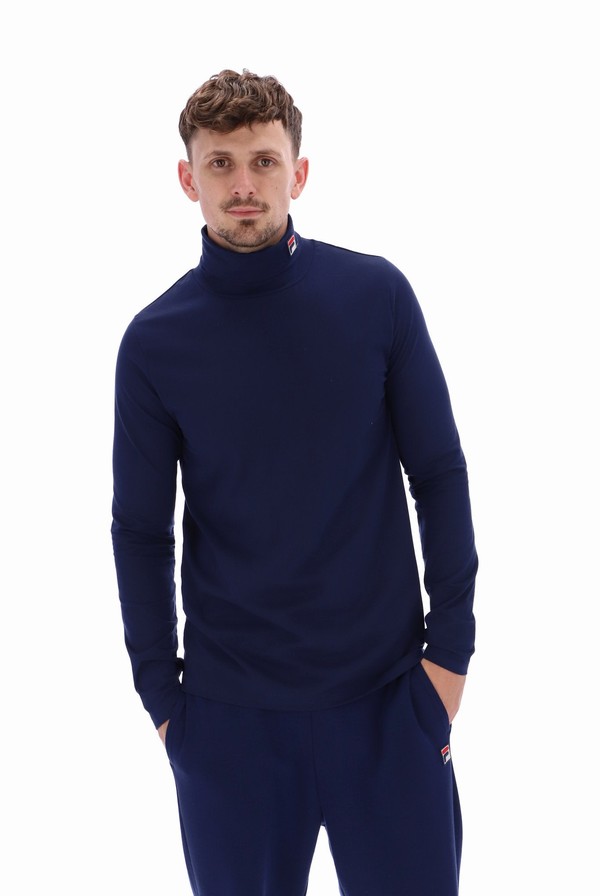 Navy Fila 19th Classic Roll Neck Men Sweatshirts | 3056WMSXP