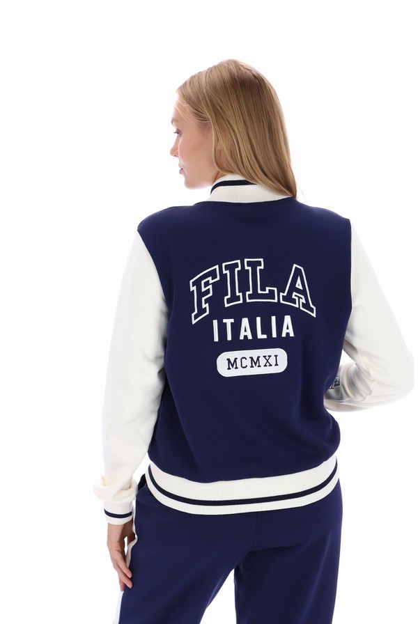 Navy Fila Batesville Fleece Varsity Women Jackets | 4891XQFGM