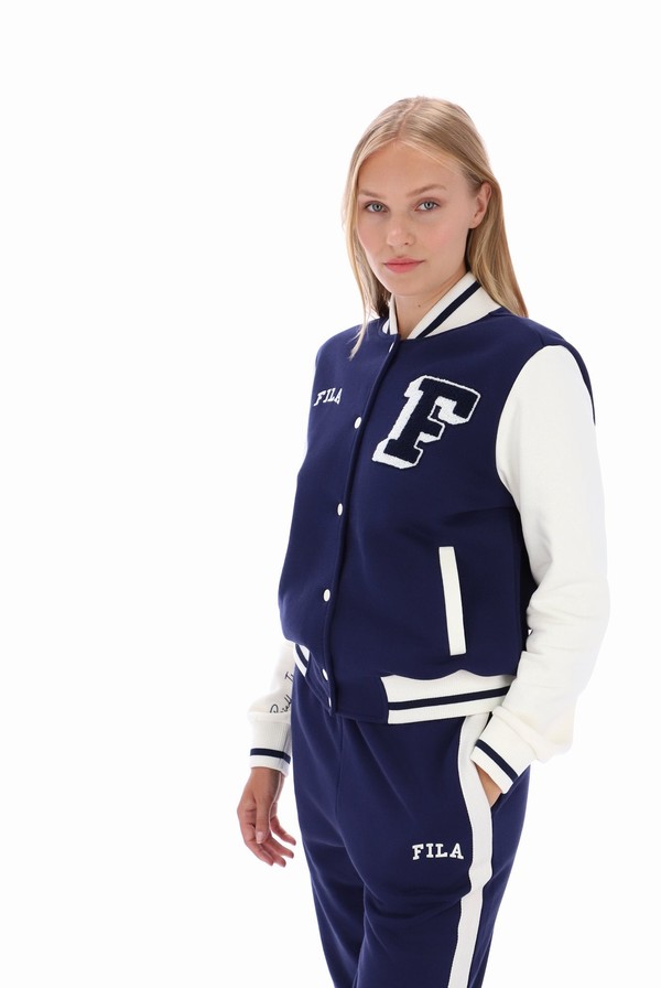 Navy Fila Batesville Fleece Varsity Women Jackets | 4891XQFGM