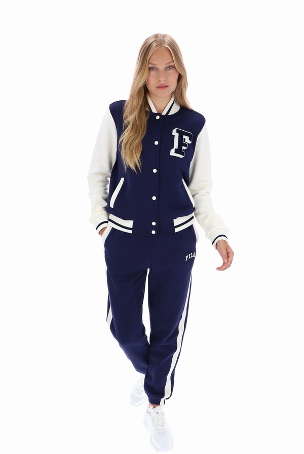 Navy Fila Batesville Fleece Varsity Women Jackets | 4891XQFGM