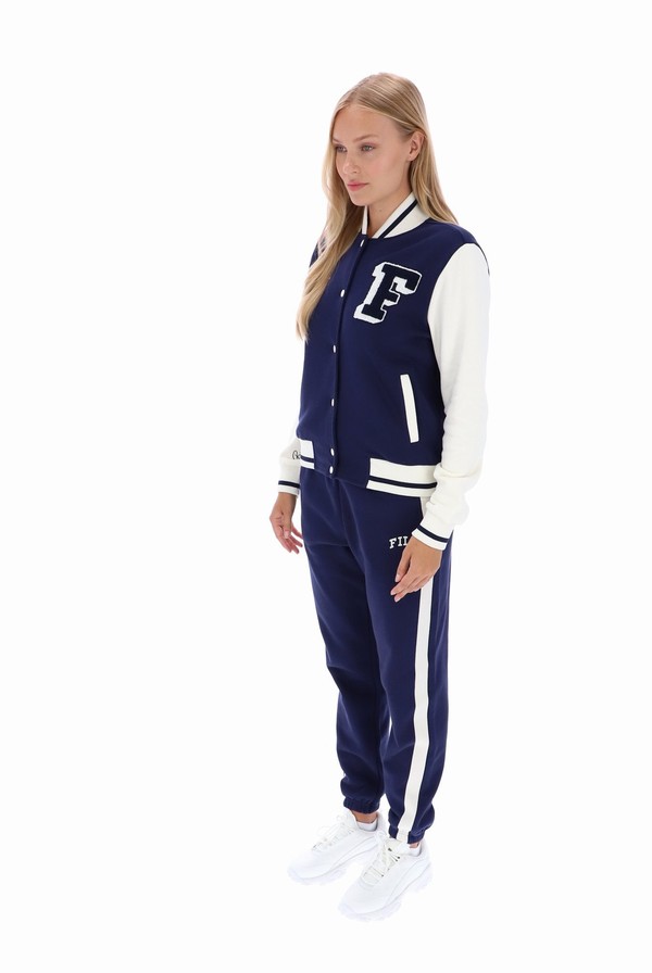 Navy Fila Batesville Fleece Varsity Women Jackets | 4891XQFGM