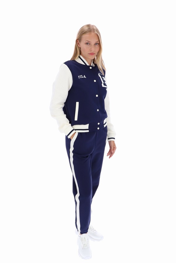 Navy Fila Batesville Fleece Varsity Women Jackets | 4891XQFGM