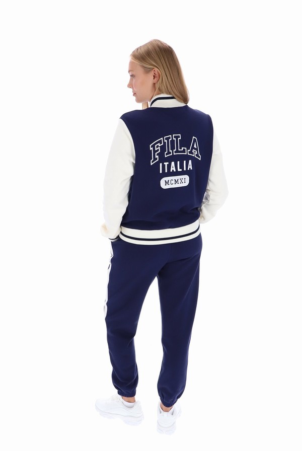 Navy Fila Batesville Fleece Varsity Women Jackets | 4891XQFGM