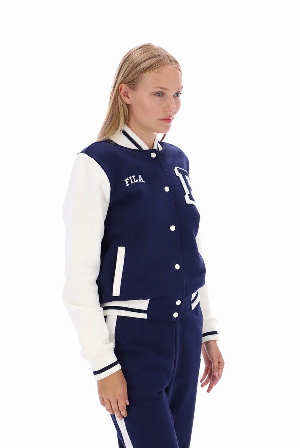 Navy Fila Batesville Fleece Varsity Women Jackets | 4891XQFGM