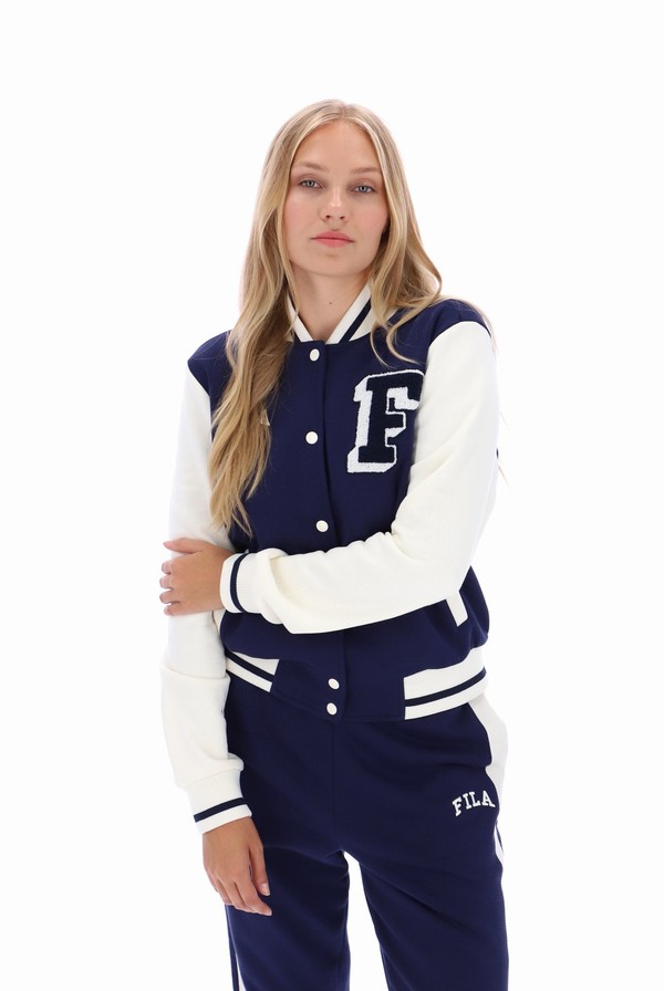 Navy Fila Batesville Fleece Varsity Women Jackets | 4891XQFGM