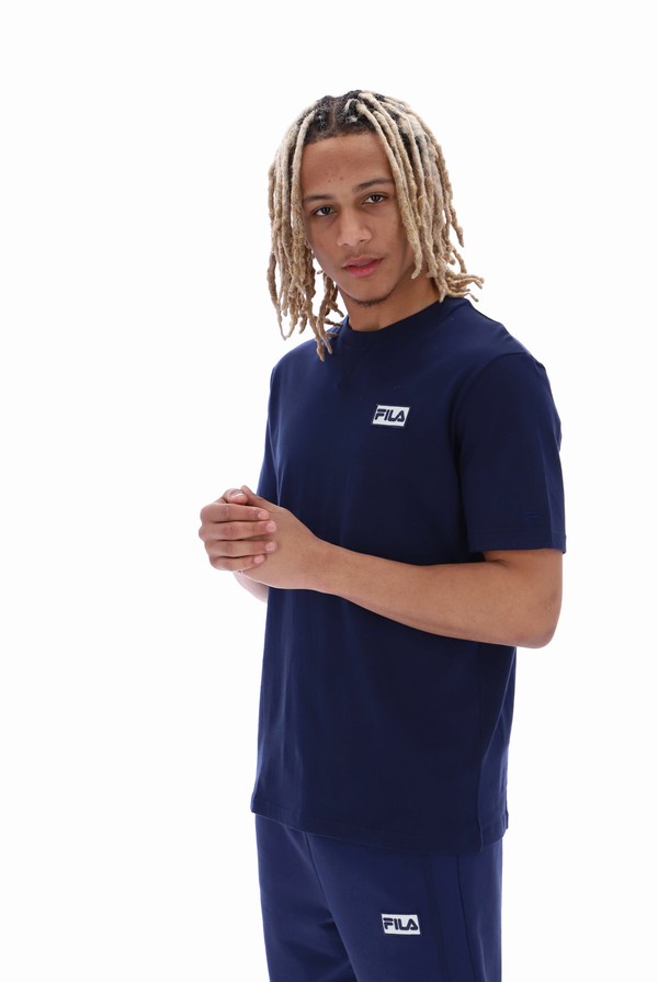 Navy Fila Benjiman Sleeve Men T-shirts | 0371VTEWB