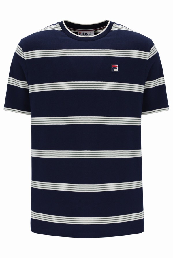 Navy Fila Chapman Yarn Dye Striped Men T-shirts | 2571VLWHF