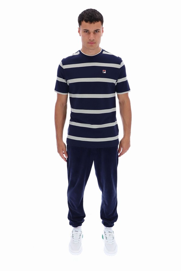 Navy Fila Chapman Yarn Dye Striped Men T-shirts | 2571VLWHF