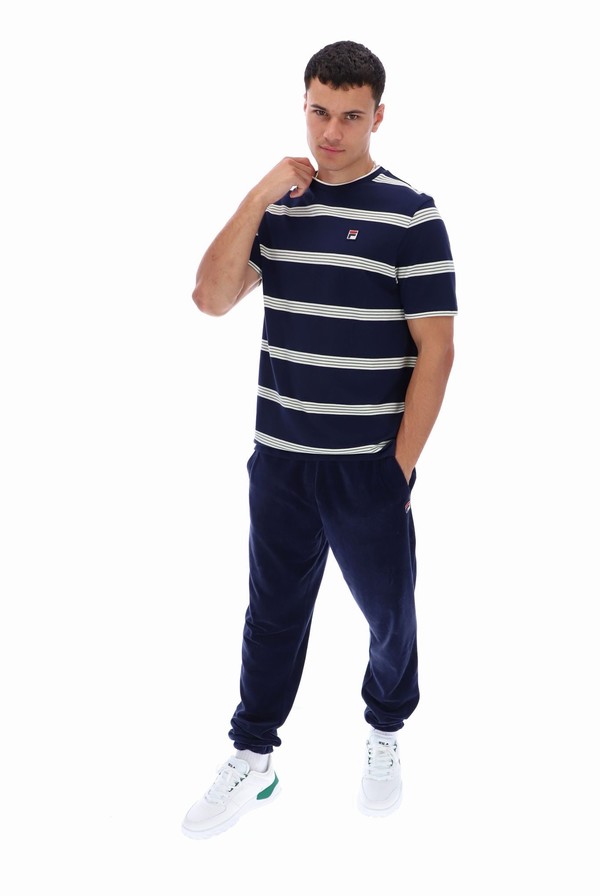 Navy Fila Chapman Yarn Dye Striped Men T-shirts | 2571VLWHF