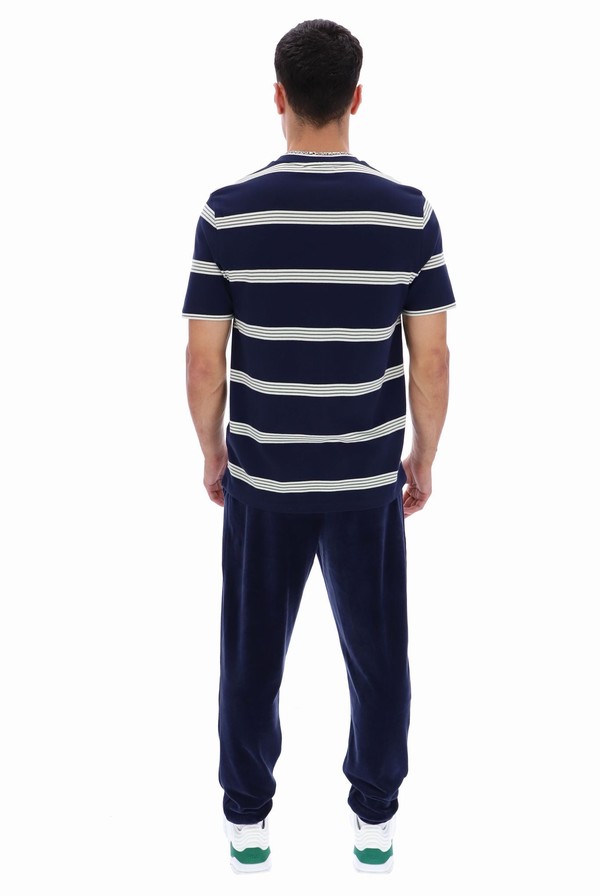 Navy Fila Chapman Yarn Dye Striped Men T-shirts | 2571VLWHF