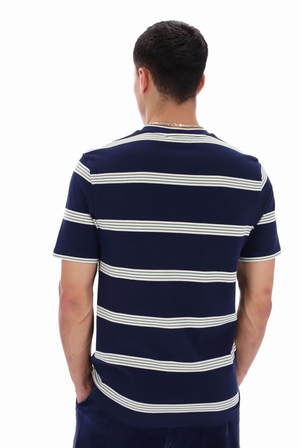 Navy Fila Chapman Yarn Dye Striped Men T-shirts | 2571VLWHF