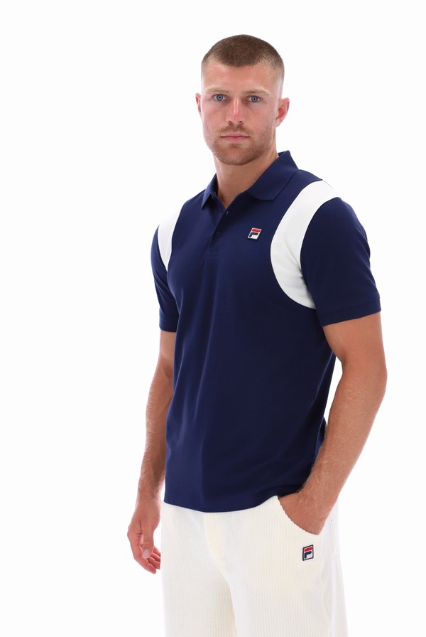 Navy Fila Dawson Archive Tennis Inspired Men Polo Shirts | 7640OLJNH