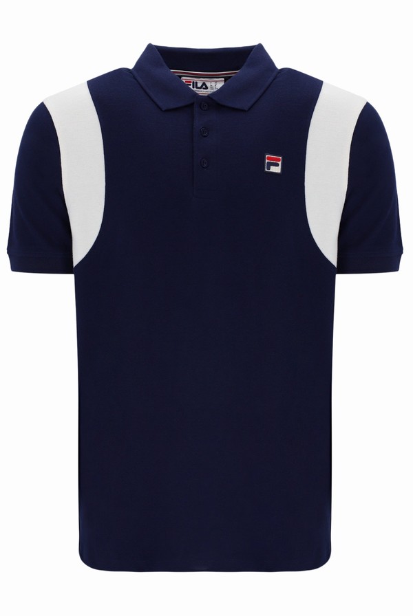 Navy Fila Dawson Archive Tennis Inspired Men Polo Shirts | 7640OLJNH