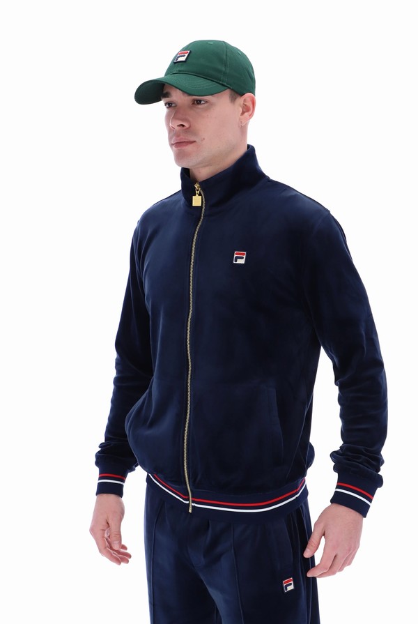 Navy Fila Falken Velour With Gold Details Men Track Top | 6147PGHOC