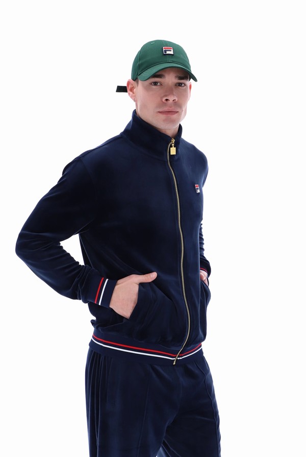 Navy Fila Falken Velour With Gold Details Men Track Top | 6147PGHOC