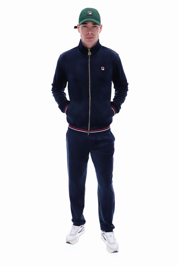 Navy Fila Falken Velour With Gold Details Men Tracksuits | 8721ZBLVI