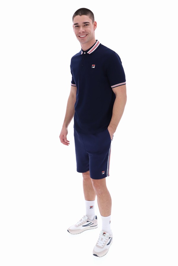 Navy Fila Faraz Tipped Rib Men Polo Shirts | 7640UVFTM