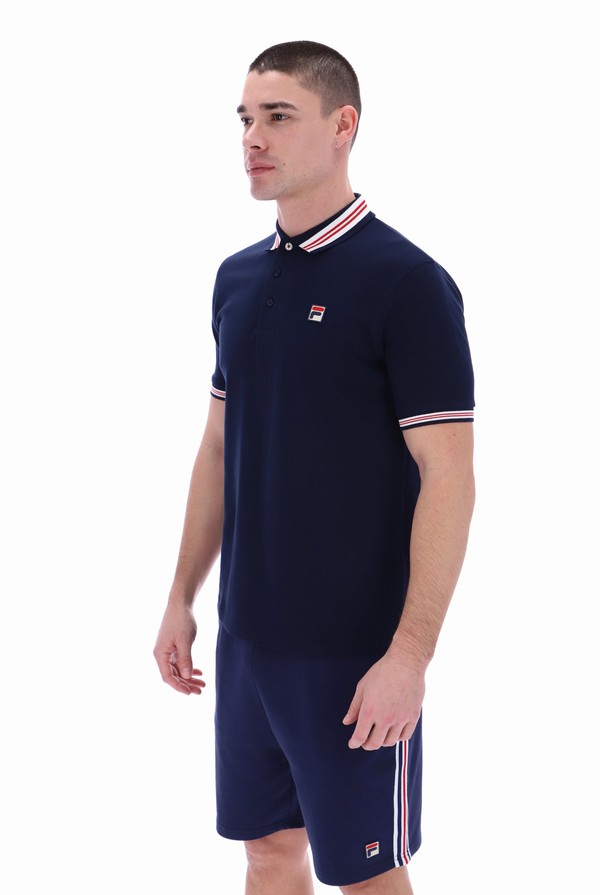 Navy Fila Faraz Tipped Rib Men Polo Shirts | 7640UVFTM