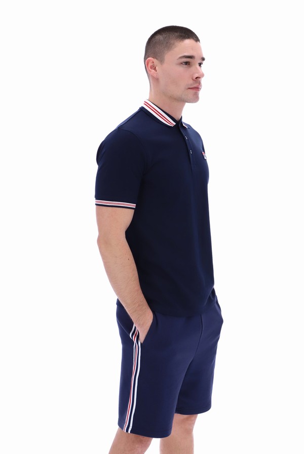 Navy Fila Faraz Tipped Rib Men Polo Shirts | 7640UVFTM