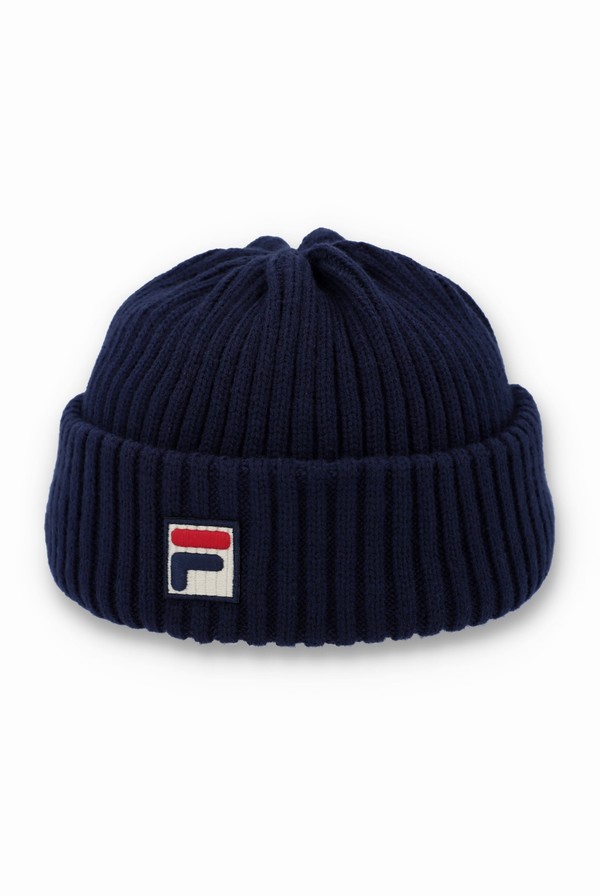 Navy Fila Finns Chunky Fishermans Men Beanie | 8492AVEFX