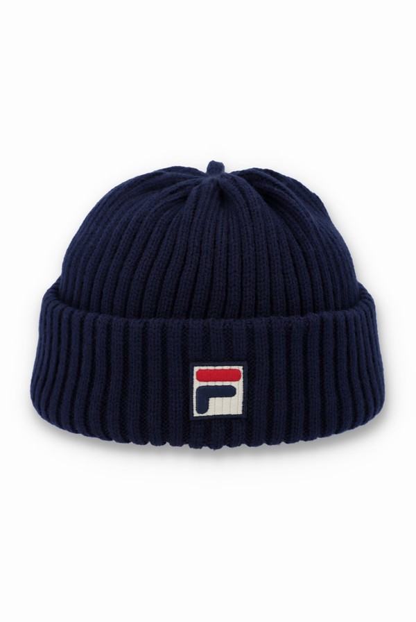 Navy Fila Finns Chunky Fishermans Men Beanie | 8492AVEFX