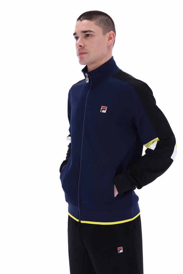 Navy Fila Fischer Colour Blocked Men Track Top | 7165ZCPXY