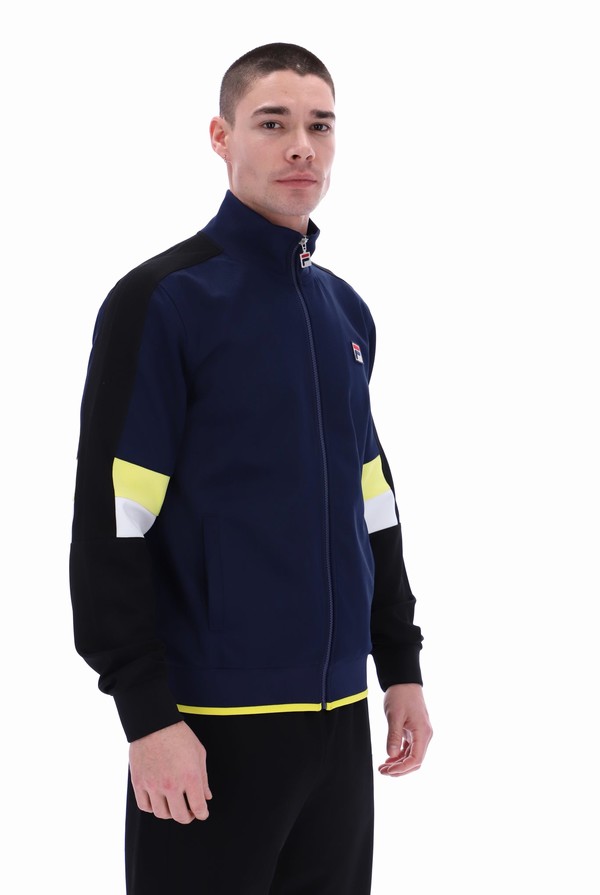 Navy Fila Fischer Colour Blocked Men Track Top | 7165ZCPXY