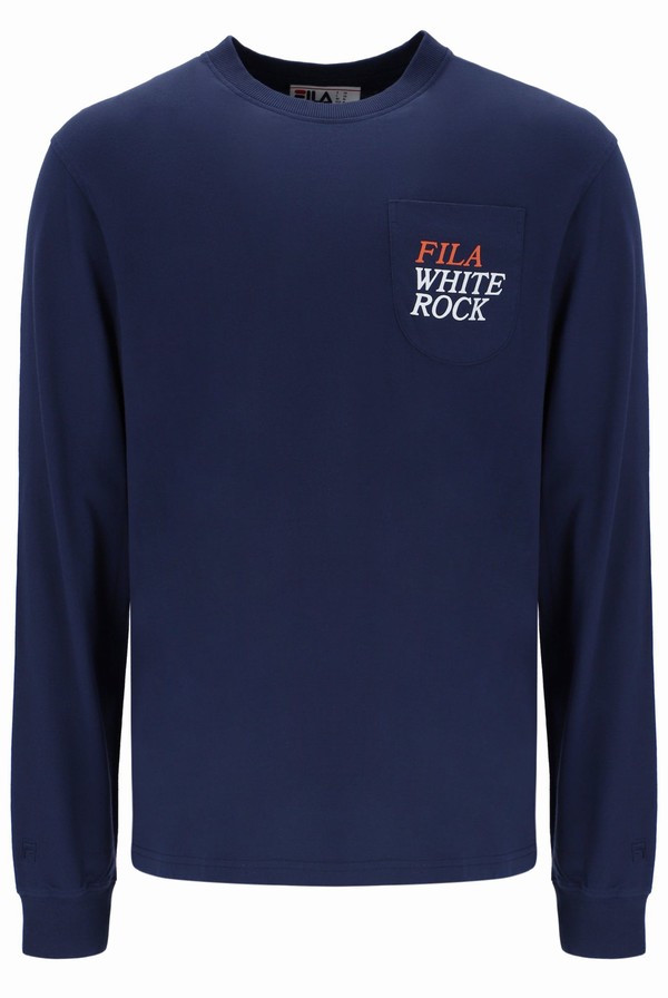 Navy Fila Franklin Graphic Long Sleeve Men T-shirts | 2186OHCNT