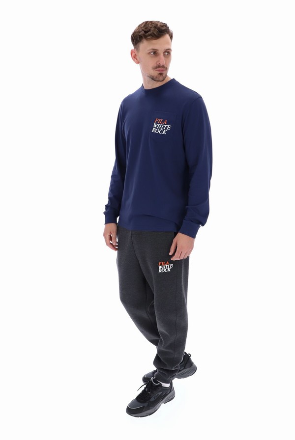 Navy Fila Franklin Graphic Long Sleeve Men T-shirts | 2186OHCNT