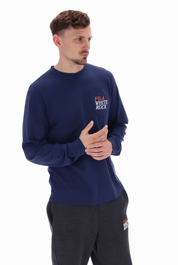 Navy Fila Franklin Graphic Long Sleeve Men T-shirts | 2186OHCNT