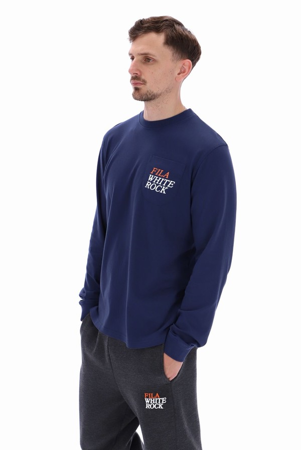 Navy Fila Franklin Graphic Long Sleeve Men T-shirts | 2186OHCNT