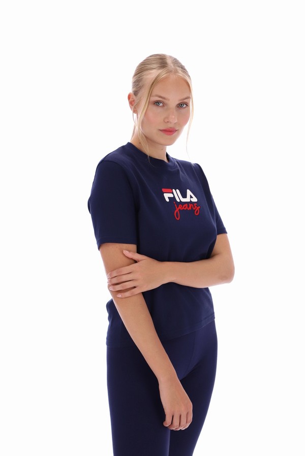 Navy Fila Janis Boxy Women T-shirts | 8523JRDFZ