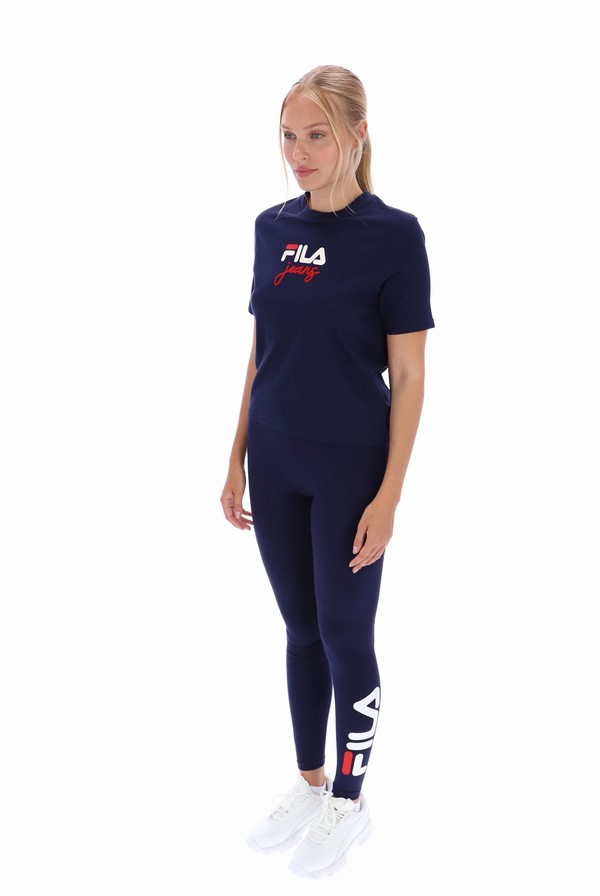 Navy Fila Janis Boxy Women T-shirts | 8523JRDFZ