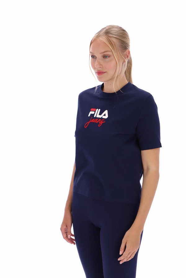 Navy Fila Janis Boxy Women T-shirts | 8523JRDFZ