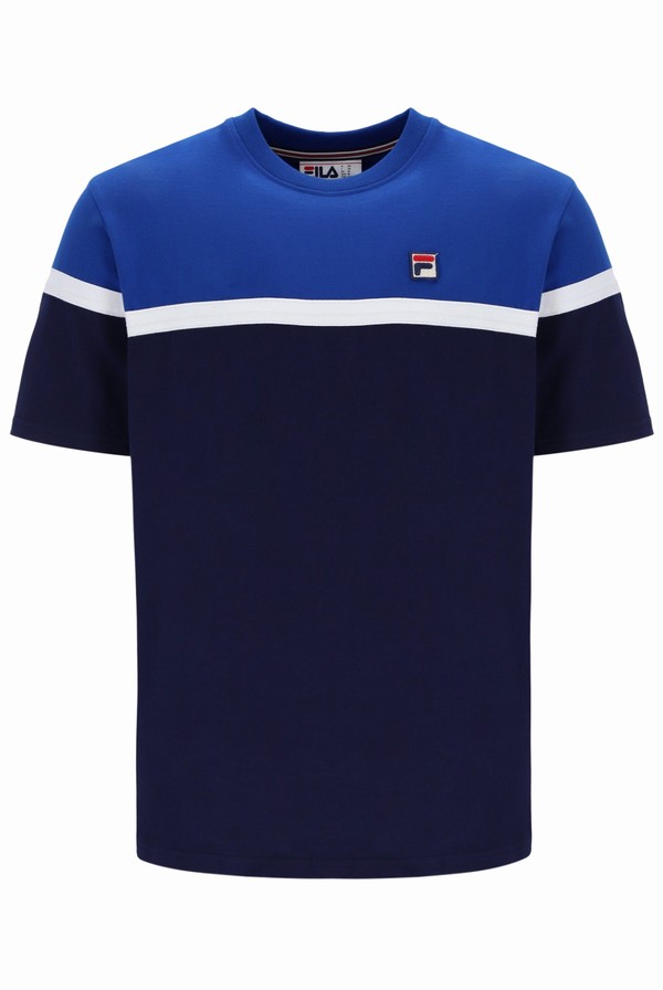 Navy Fila Jose Colour Block Men T-shirts | 3672KTYIO