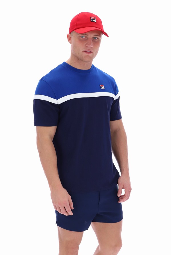 Navy Fila Jose Colour Block Men T-shirts | 3672KTYIO