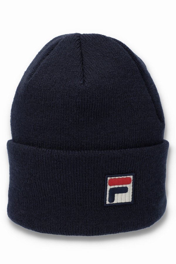 Navy Fila Kudos F-Box Flat Knit Men Beanie | 8319JHZDX