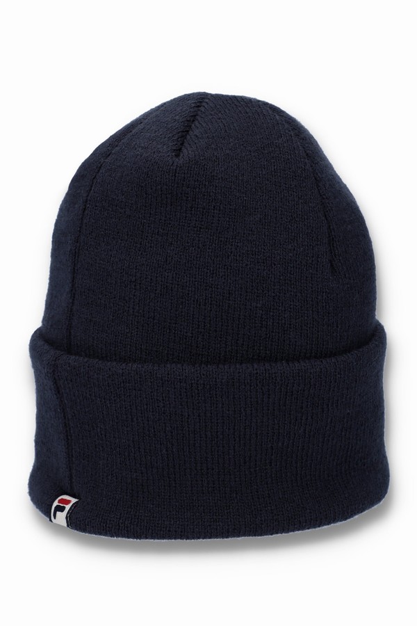 Navy Fila Kudos F-Box Flat Knit Men Beanie | 8319JHZDX