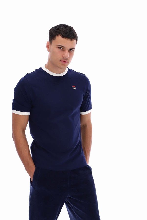 Navy Fila Marconi Essential Ringer Men T-shirts | 4785EZWRQ