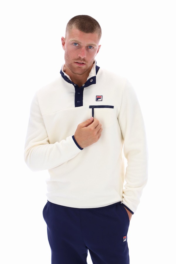 Navy Fila Pavel Button Up Polar Fleece Men Sweatshirts | 4136UHQWN