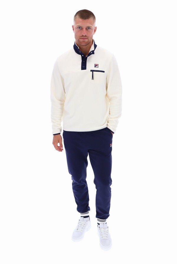 Navy Fila Pavel Button Up Polar Fleece Men Sweatshirts | 4136UHQWN