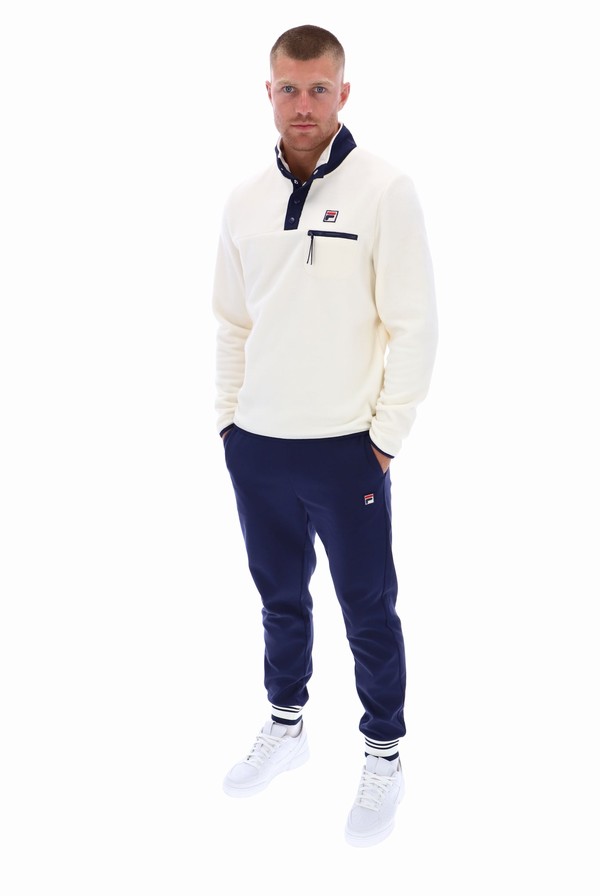 Navy Fila Pavel Button Up Polar Fleece Men Sweatshirts | 4136UHQWN