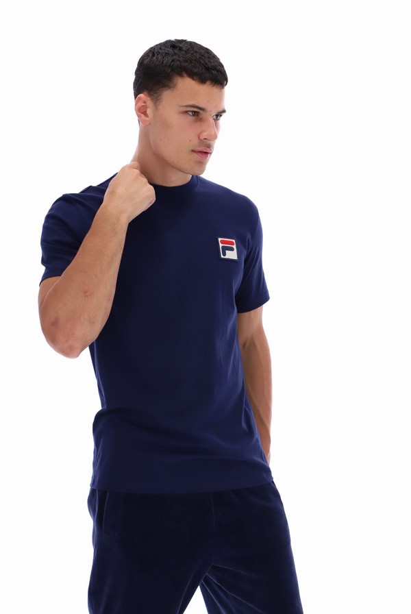 Navy Fila Rogan Large Logo Men T-shirts | 9520MFUKI