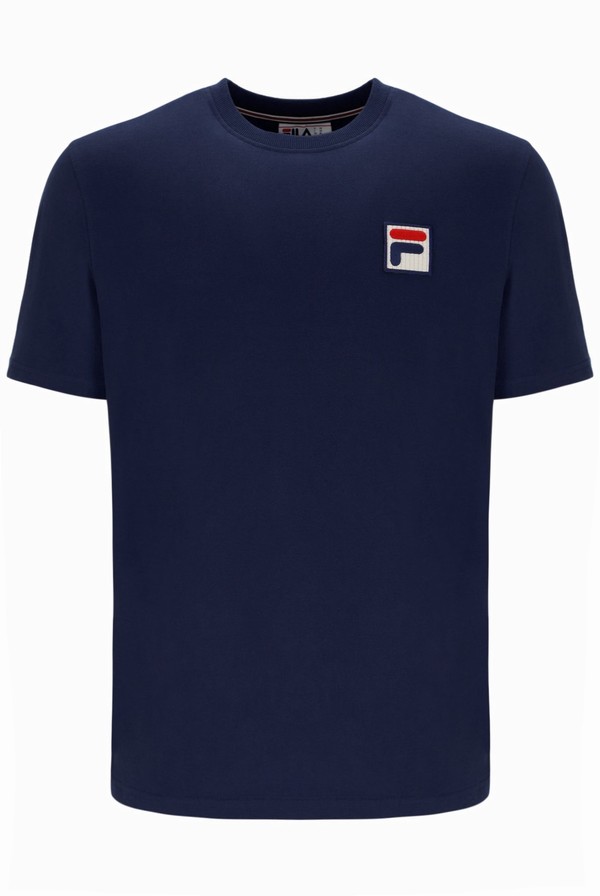 Navy Fila Rogan Large Logo Men T-shirts | 9520MFUKI