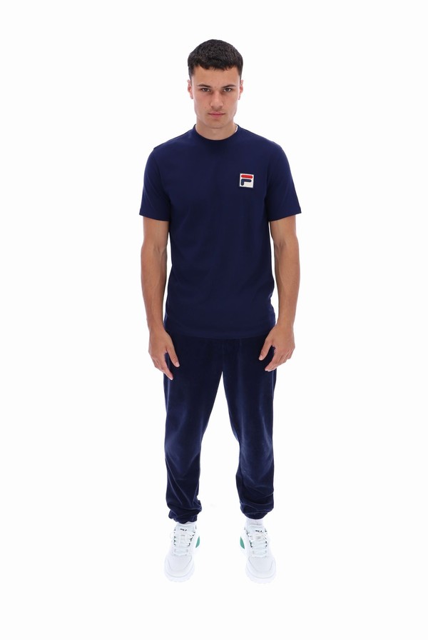 Navy Fila Rogan Large Logo Men T-shirts | 9520MFUKI